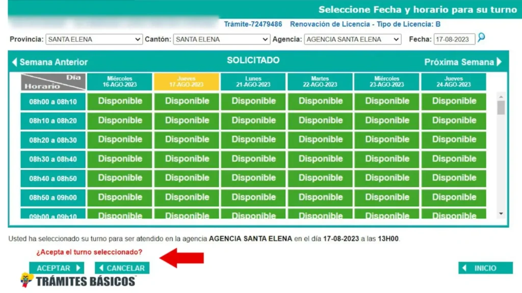 Confirma el turno