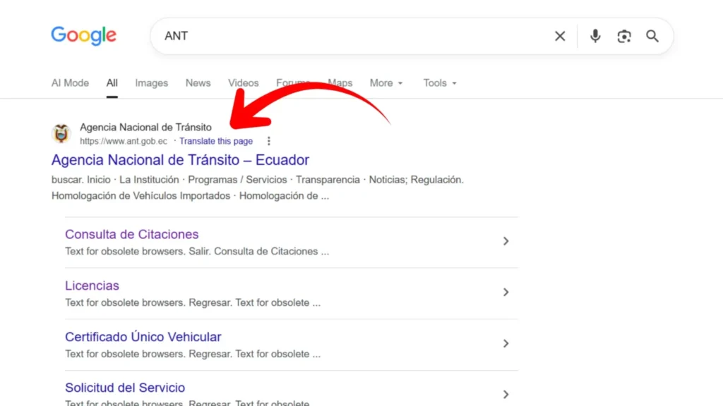 Ingresa al sitio web de la ANT